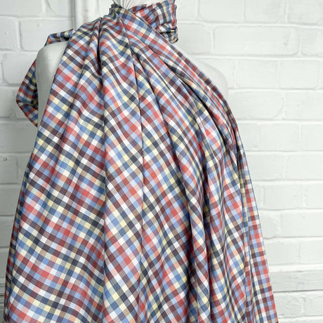 Swiss Coloured Check Shirt Fabric Supima Cotton - Red Sky at Night Side