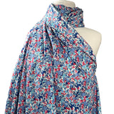 Sussex Cotton Lawn Berry Blossom Breeze Blue Red Floral Dress Fabric Front