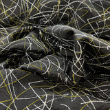 Taffeta A Stitch In Time Abstract Black Gold Silver Fabric CU