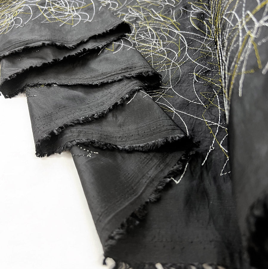 Taffeta A Stitch In Time Abstract Black Gold Silver Fabric Fold