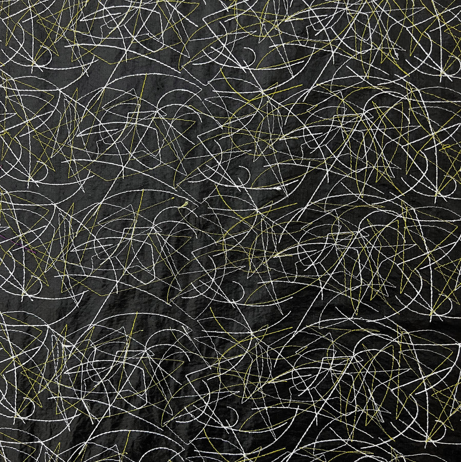 Taffeta A Stitch In Time Abstract Black Gold Silver Fabric Full