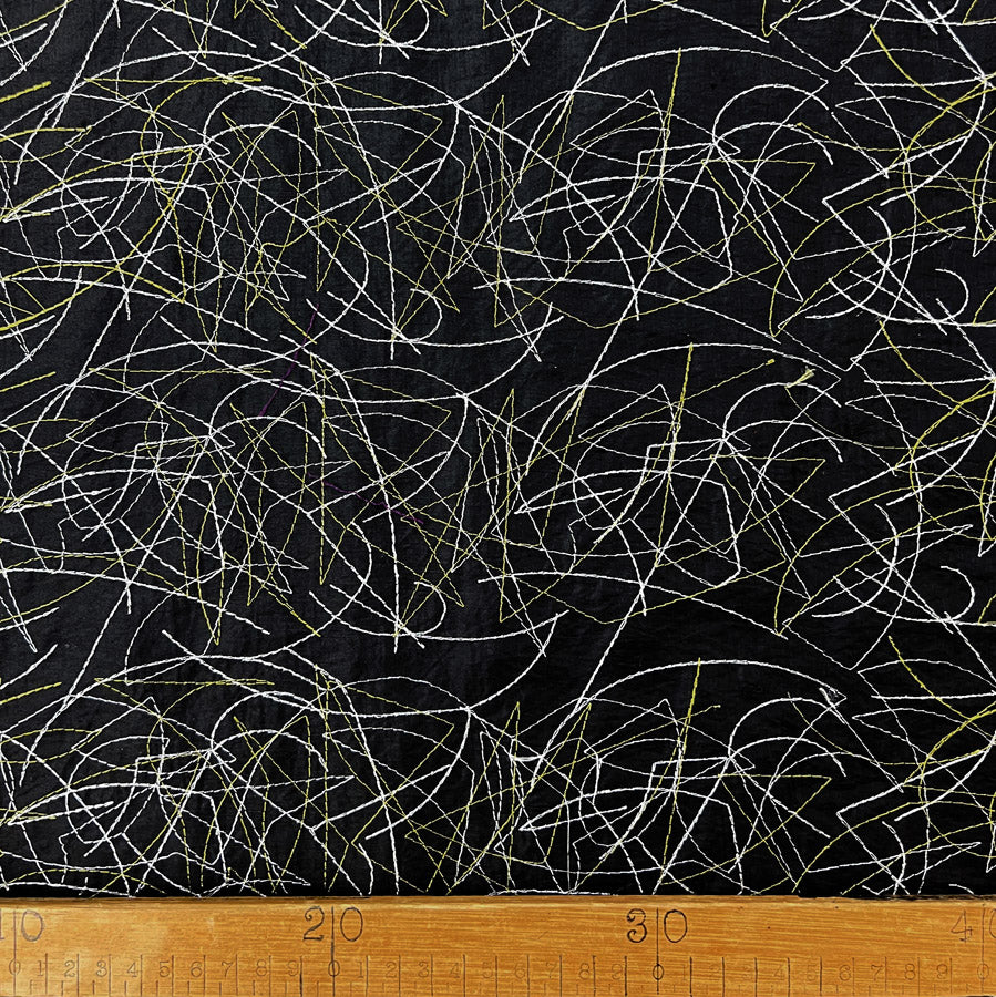 Taffeta A Stitch In Time Abstract Black Gold Silver Fabric Ruler