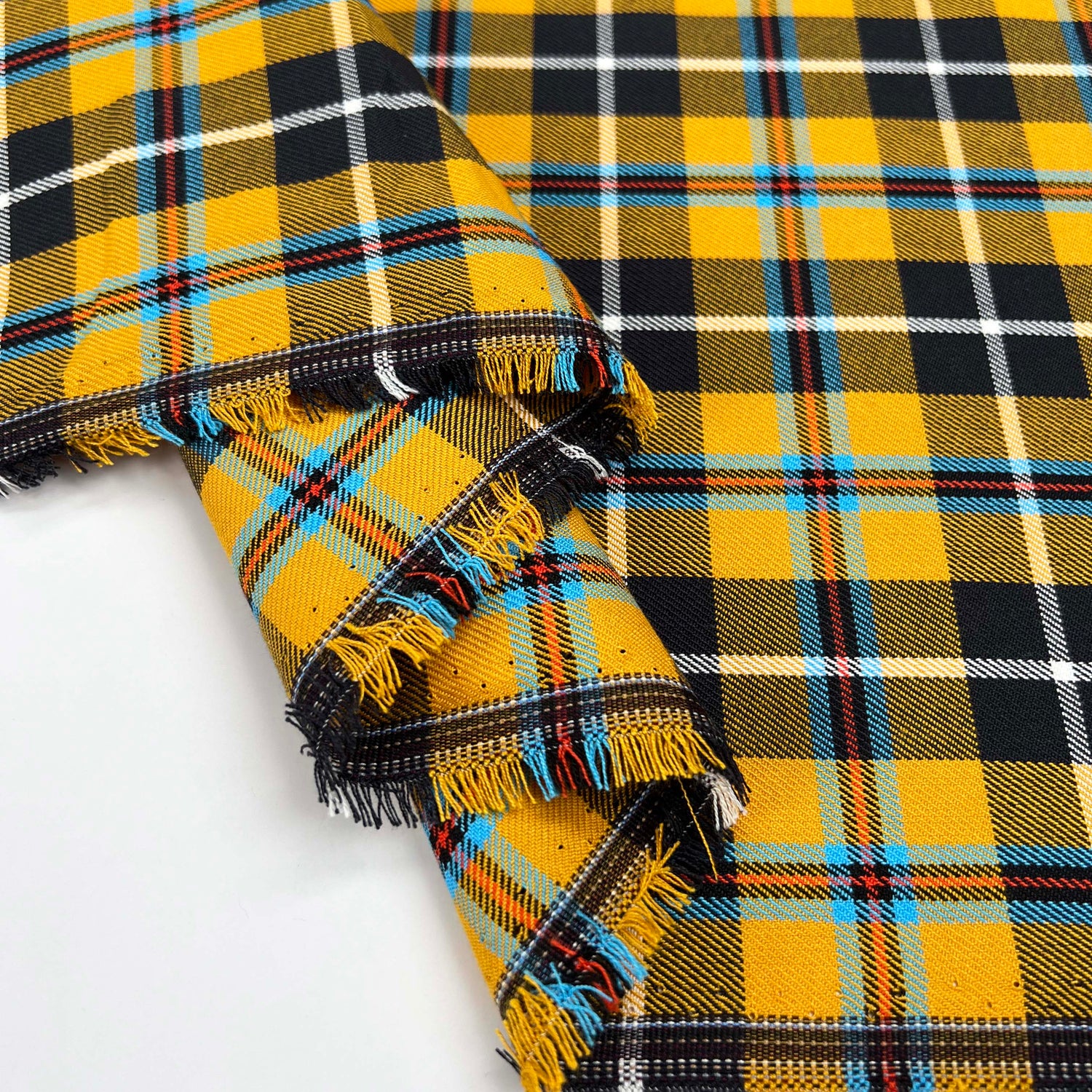 Tartan Lowen Polyester Viscose Mustard Yellow Black Check Dress Fabric Fold