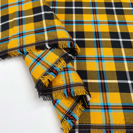Tartan Lowen Polyester Viscose Mustard Yellow Black Check Dress Fabric Fold