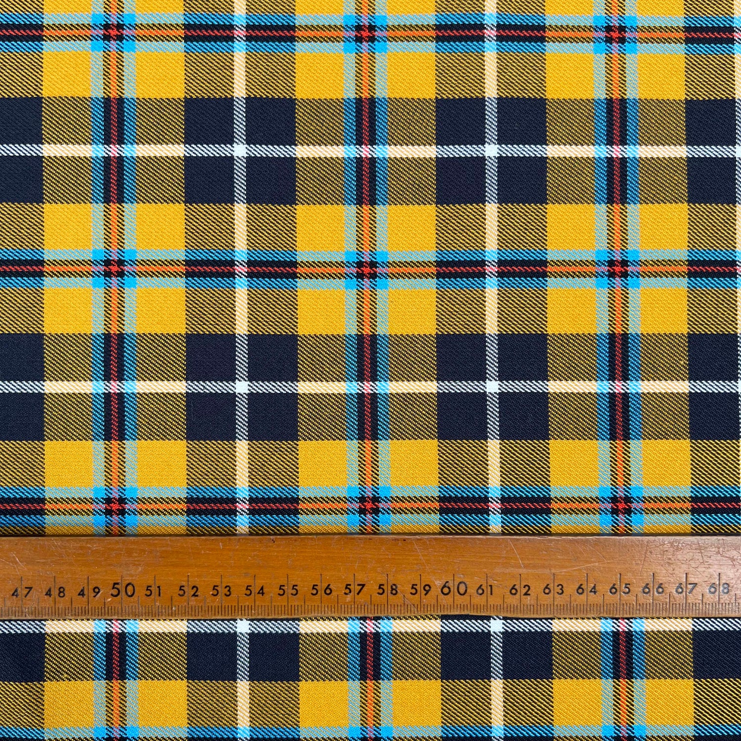 Tartan Lowen Polyester Viscose Mustard Yellow Black Check Dress Fabric Ruler