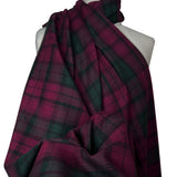 Tartan Mhairi Polyester Viscose Pink Green Muted Check Dress Fabric Close Up