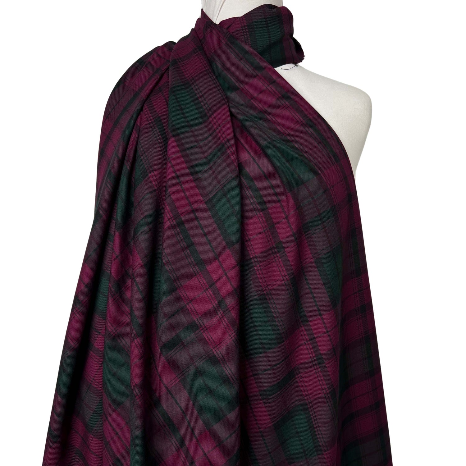 Tartan Mhairi Polyester Viscose Pink Green Muted Check Dress Fabric Mannequin