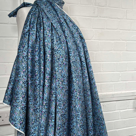 Cotton Sateen Blue Ditsy Floral Dressmaking Fabric Tea Dance Side