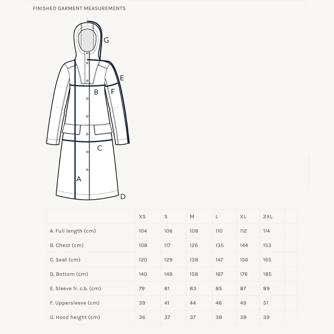 The Assembly Line - Hoodie Parka Sewing Pattern Finished Garment Measurements