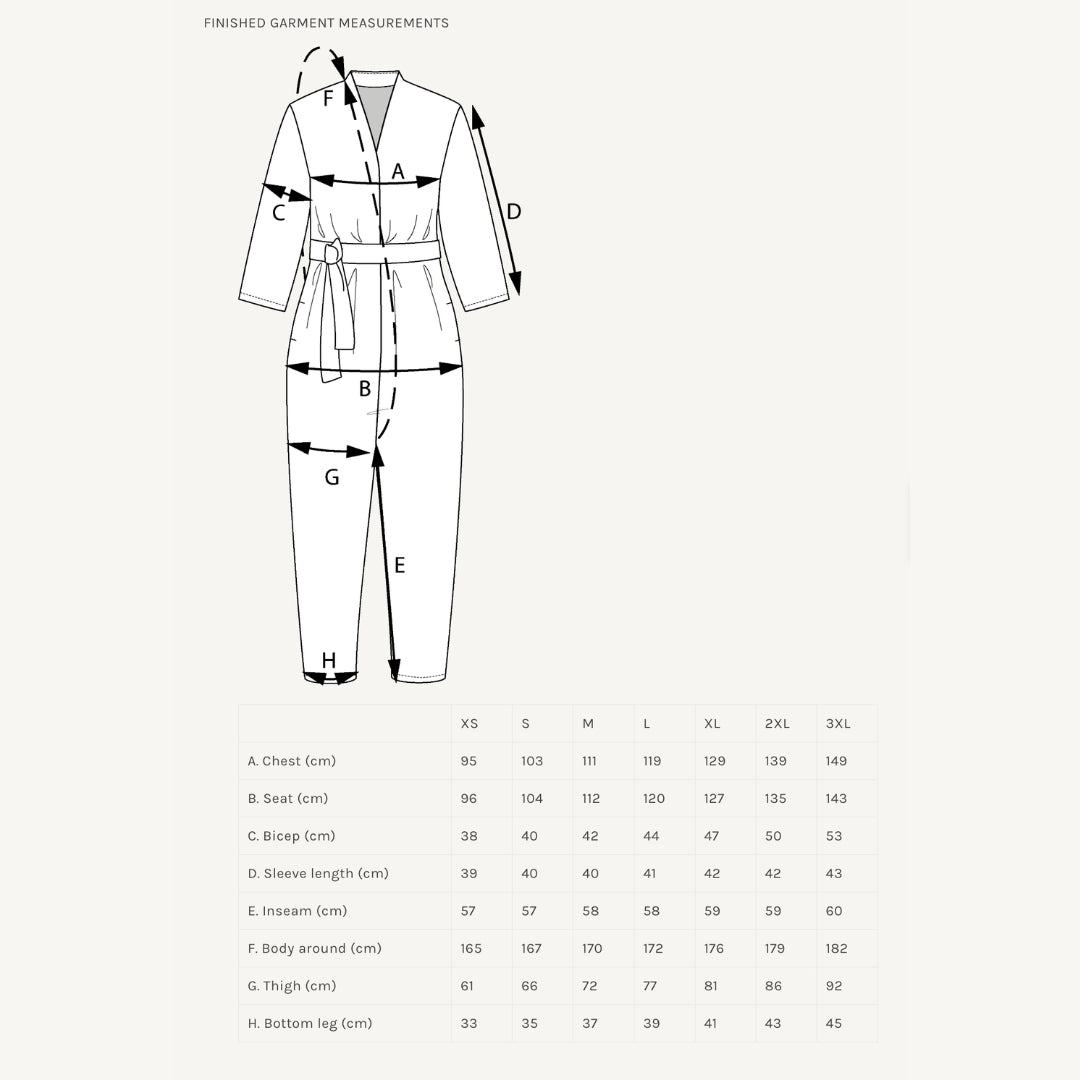 The Assembly Line - V-Neck Jumpsuit Pattern Finished Garment Measurements