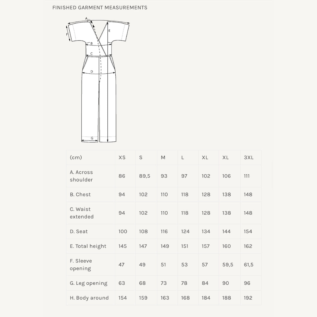 The Assembly Line - Wide-Leg Jumpsuit Pattern Finished Garment Measurements