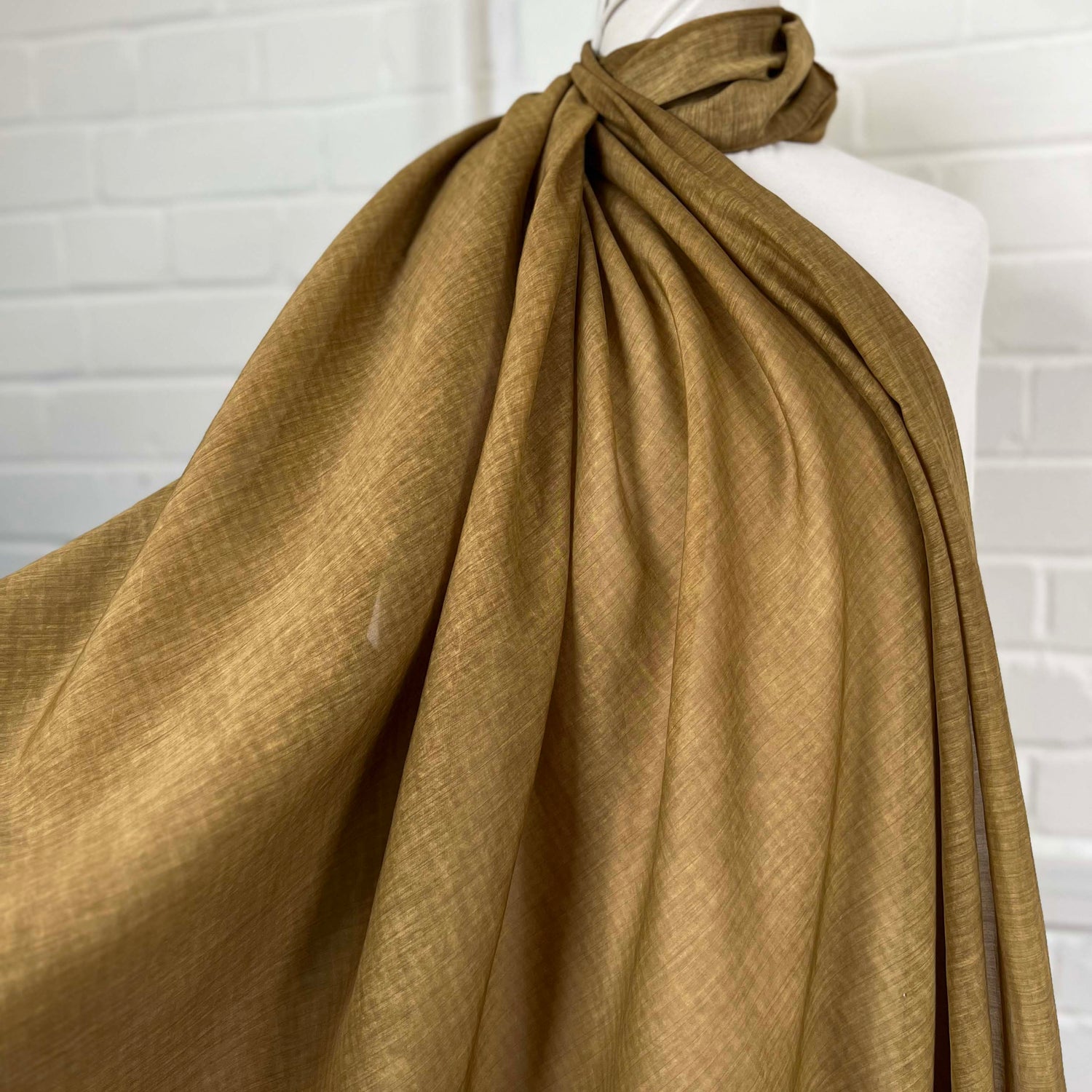 Cotton Silk Golden Brown Dress Fabric The Alchemist Mannequin