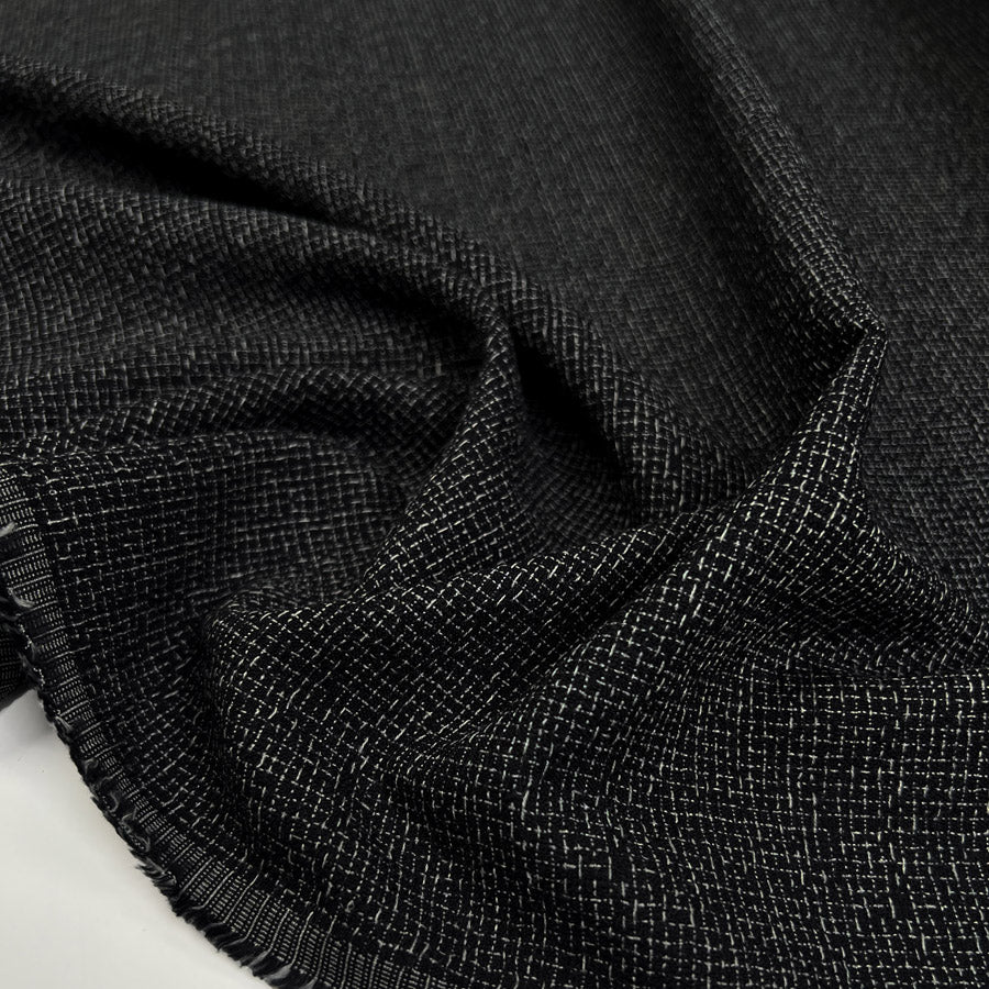 The Fine Stuff Cotton Black Grey Melange Check Shirting Fabric CU