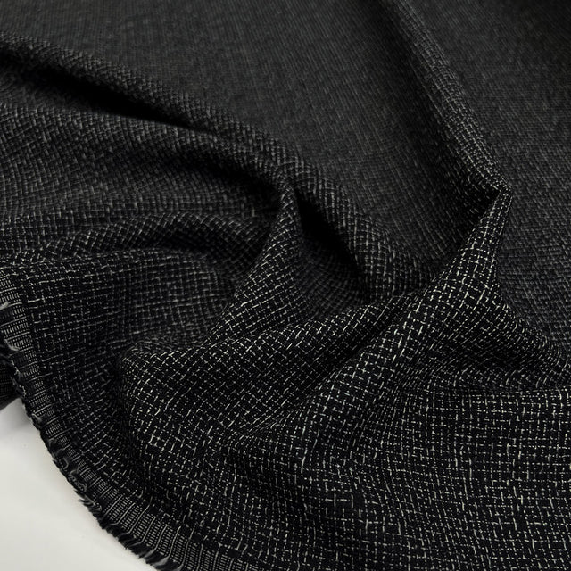 The Fine Stuff Cotton Black Grey Melange Check Shirting Fabric CU