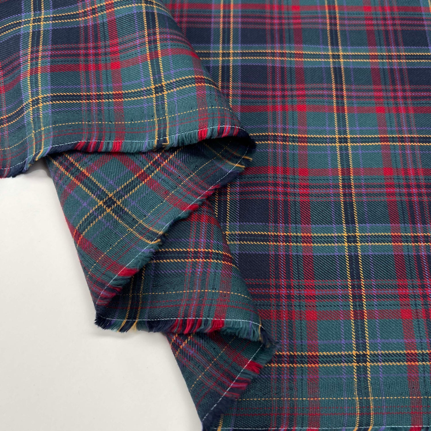 Thistle Check Flannel Cotton Teal Red Woven Shirting Fabric Fold