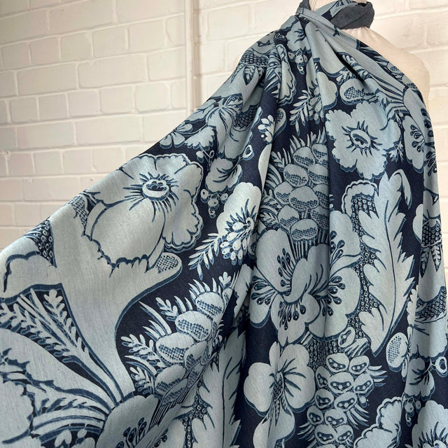 Ex Designer Denim Cotton Blue Large Floral Print Italian Toscana