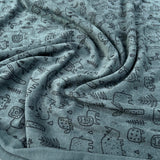 Towelling Animal Friends Blue Cotton Polyester Jersey Fabric Close Up