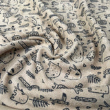 Cotton Polyester Jersey Fabric Towelling Animal Friends Cream Close UP