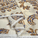 Tribal Floral Sea Sand Blue Beige Abstract Paisley Print Dress Fabric Fold