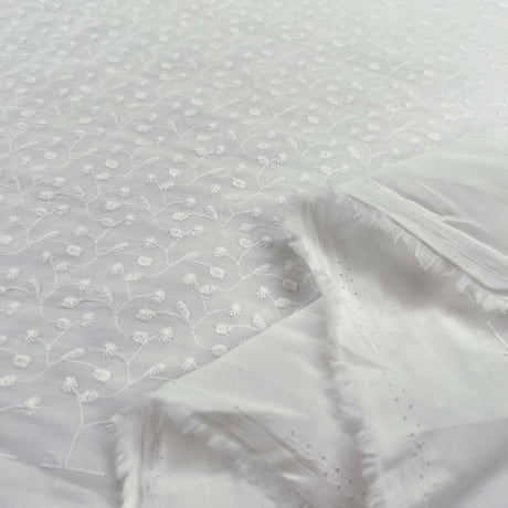 White Floral Embroidered Cotton Lawn Dress Fabric Twice as Nice Fold