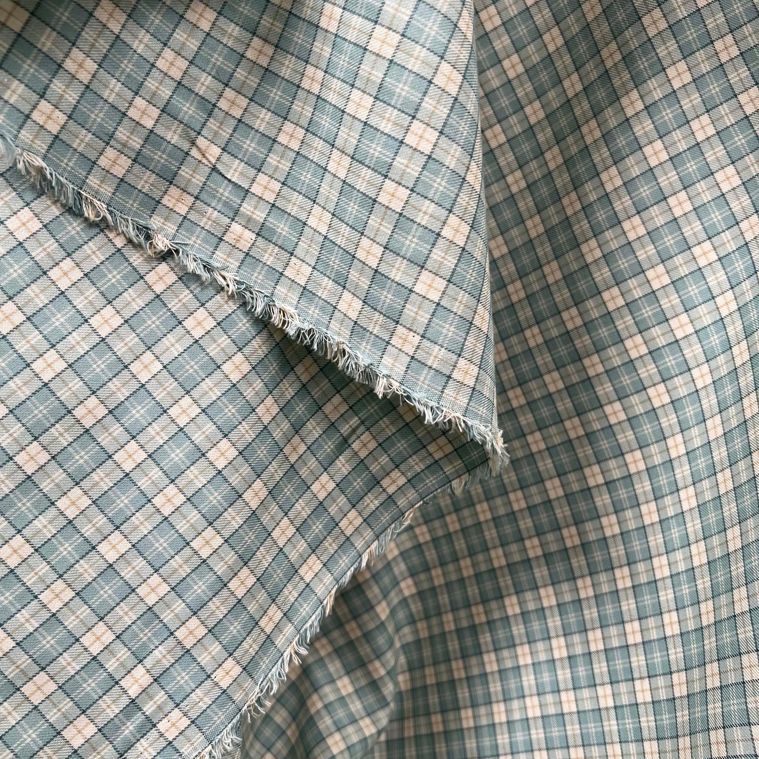 Umbrian Hills Cotton Italian Green Small Check Shirting Fabric Hang