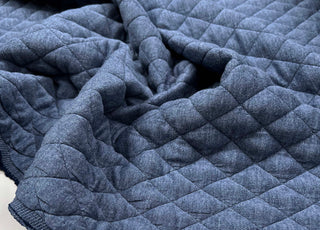 Urban Quilted Jersey Blue Polyester Viscose Elastane Knitted Diamond Quilt Fabric CU