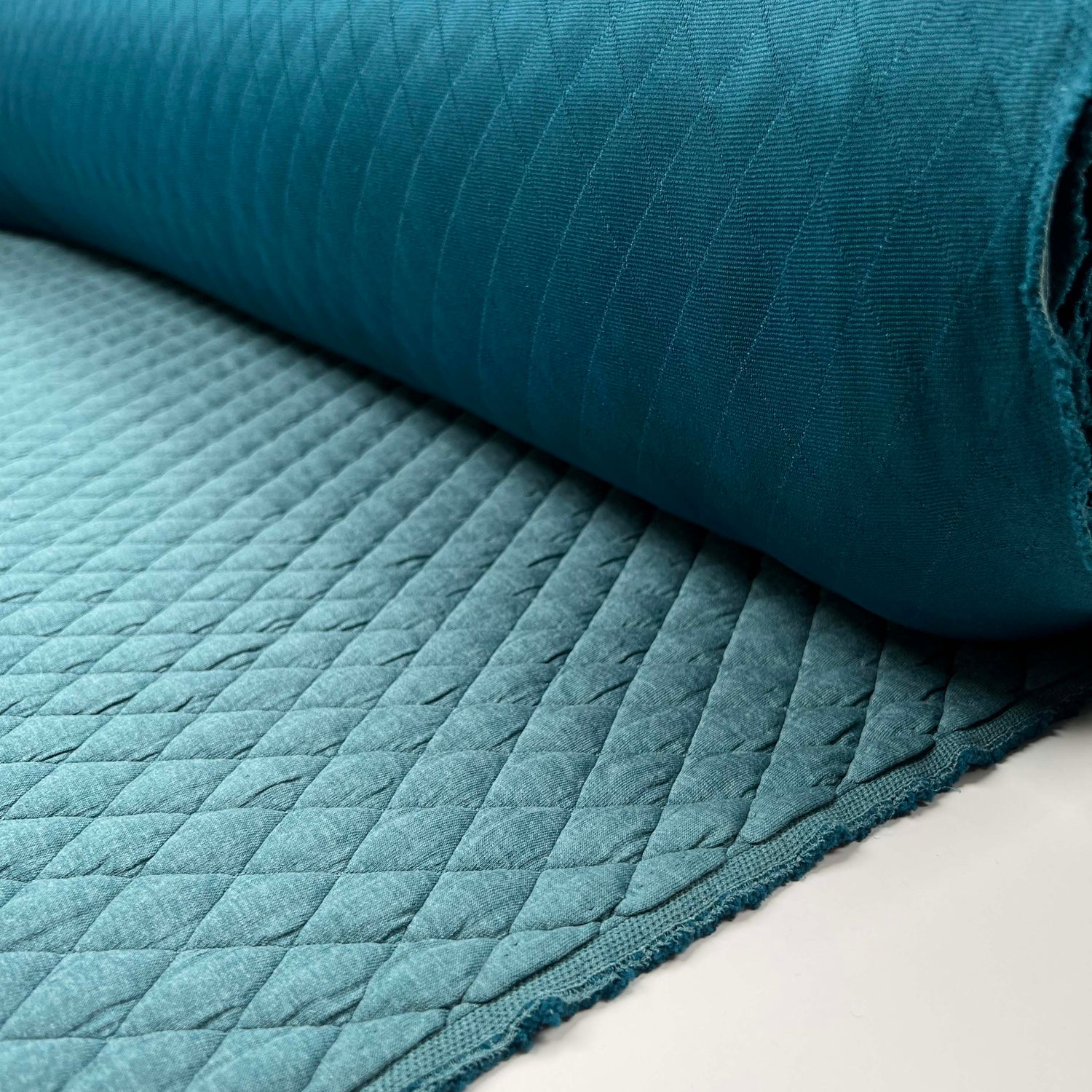 Urban Quilted Jersey Teal Polyester Viscose Elastane Knitted Diamond Quilt Fabric Roll