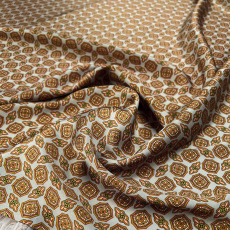 Vintage Caramel Abstract Lining Polyester Dress Fabric Close-UP