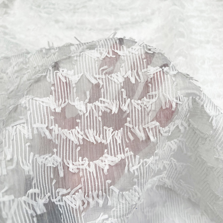 Whisper Weave Polyester Cotton White Sheer Circle Woven Dress Fabric CU