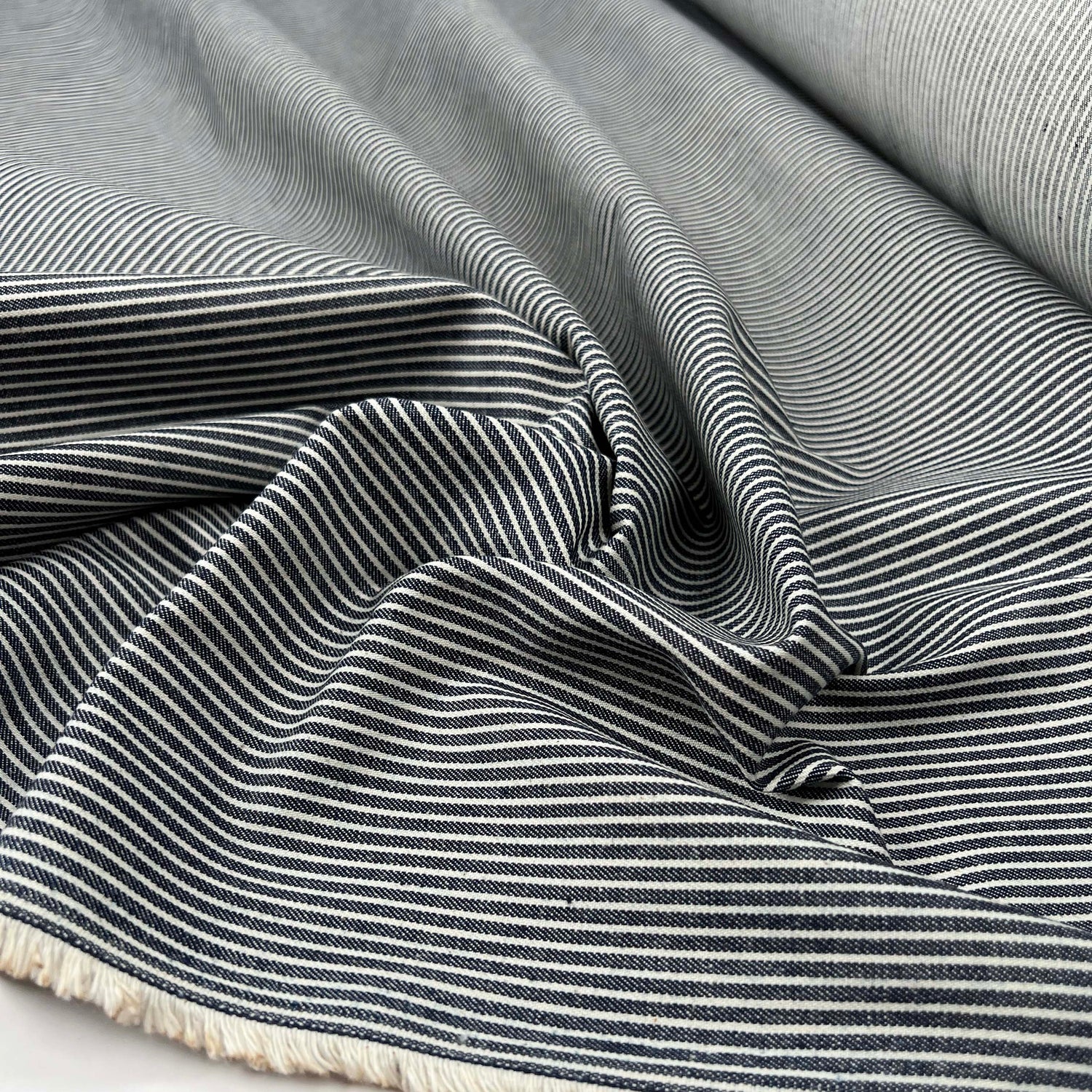Wild Blue Yonder Cotton Blue White Stripe Woven Denim Jean Fabric CU