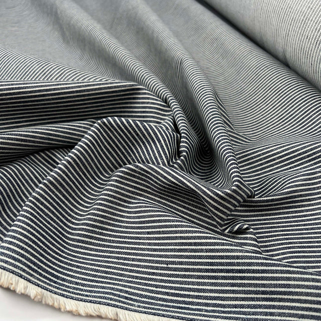 Wild Blue Yonder Cotton Blue White Stripe Woven Denim Jean Fabric CU