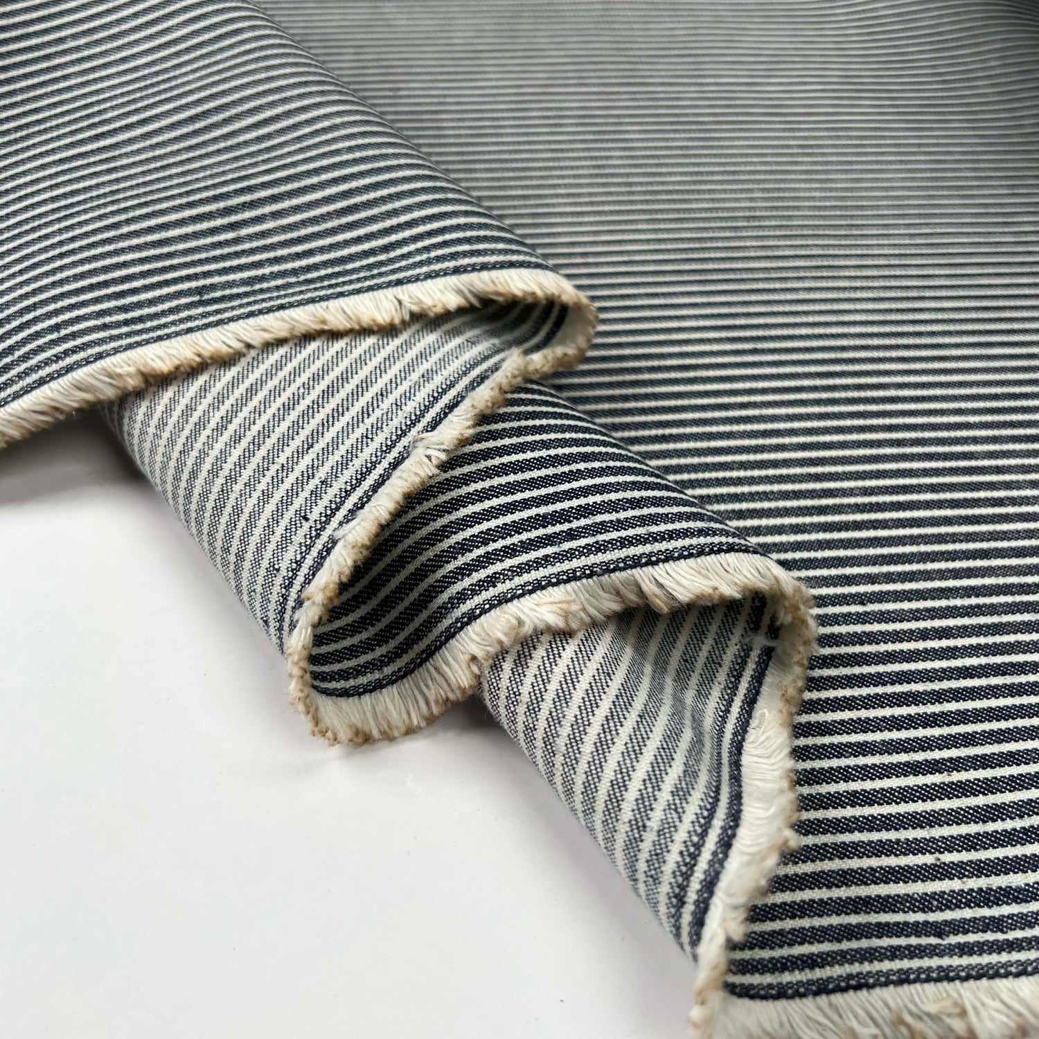 Wild Blue Yonder Cotton Blue White Stripe Woven Denim Jean Fabric Fold