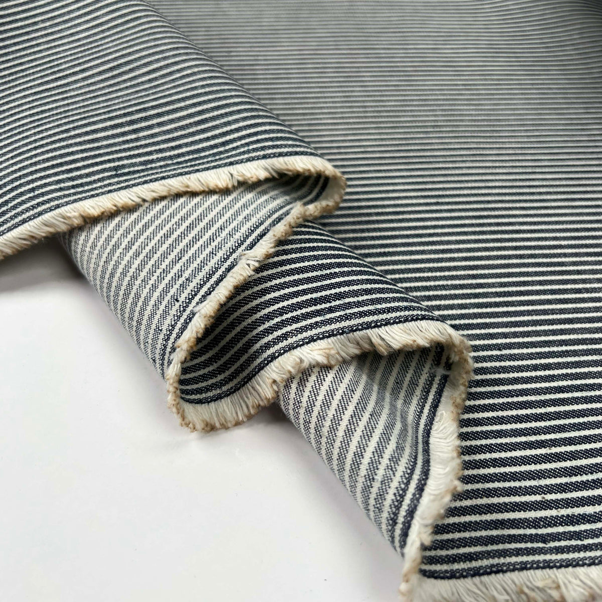 Wild Blue Yonder Cotton Blue White Stripe Woven Denim Jean Fabric Fold