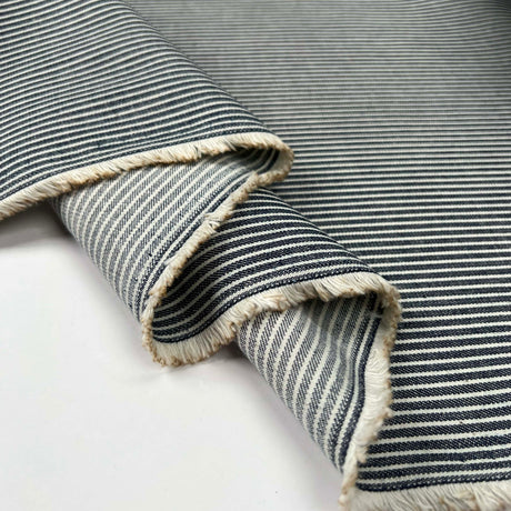 Wild Blue Yonder Cotton Blue White Stripe Woven Denim Jean Fabric Fold