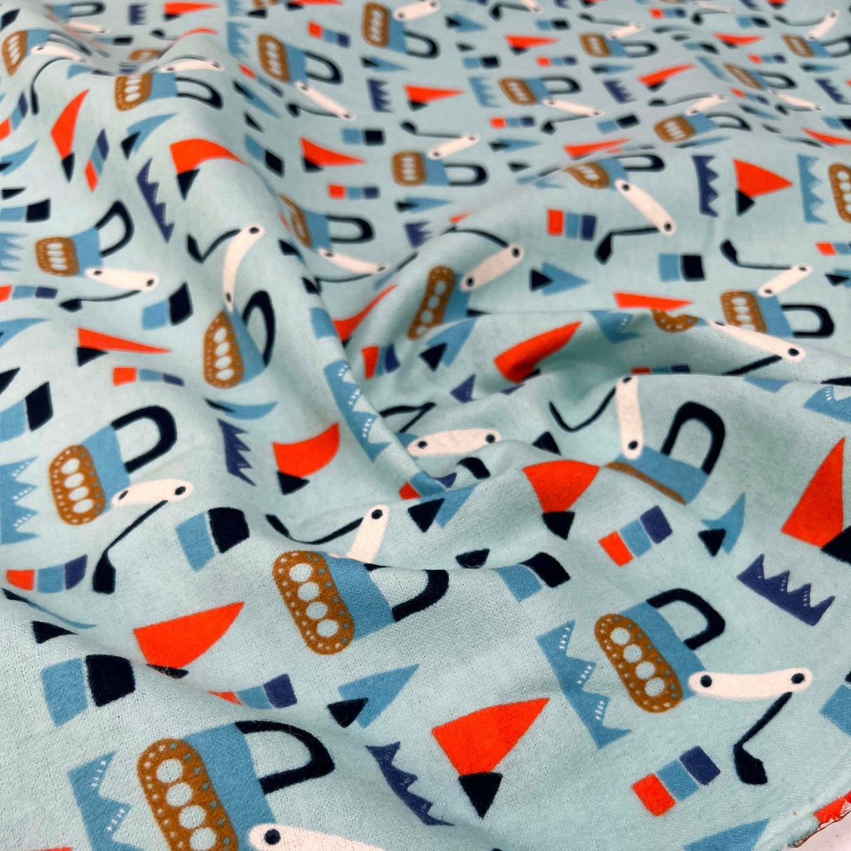 Winceyette Blue Diggers Cotton Polyester Soft Brushed Flannel Childrens Fabric CU