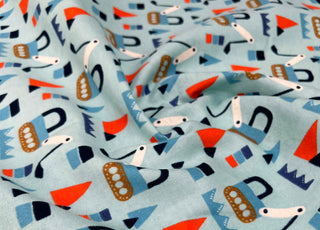 Winceyette Blue Diggers Cotton Polyester Soft Brushed Flannel Childrens Fabric CU