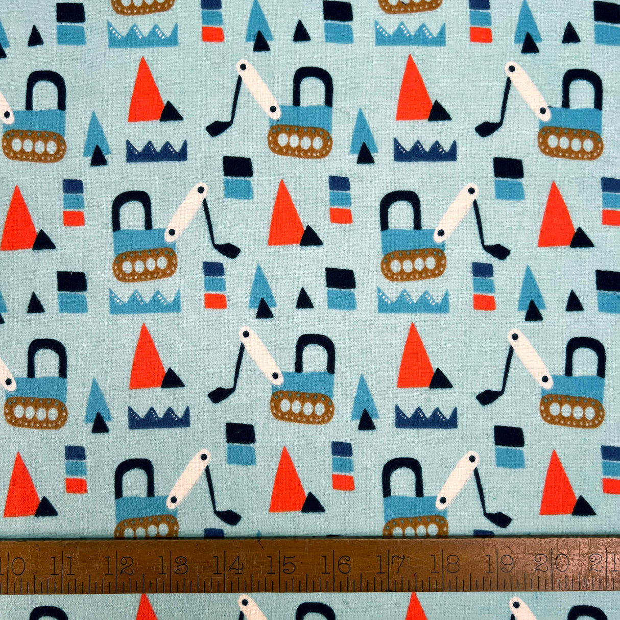 Winceyette Blue Diggers Cotton Polyester Soft Brushed Flannel Childrens Fabric Ruler