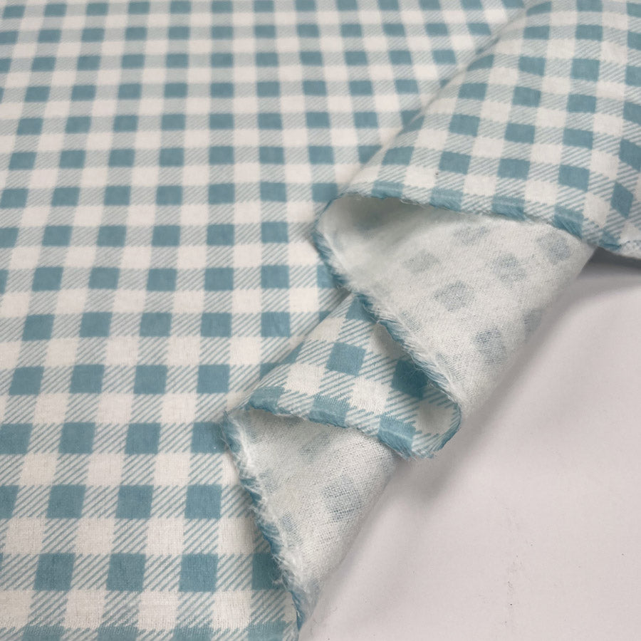 Winceyette Check Pastel Blue White Brushed Cotton Polyester Woven Flannel Fabric Fold