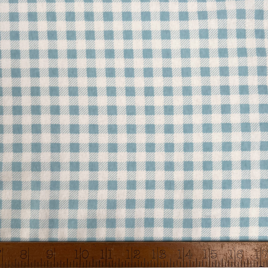 Winceyette Check Pastel Blue White Brushed Cotton Polyester Woven Flannel Fabric Ruler