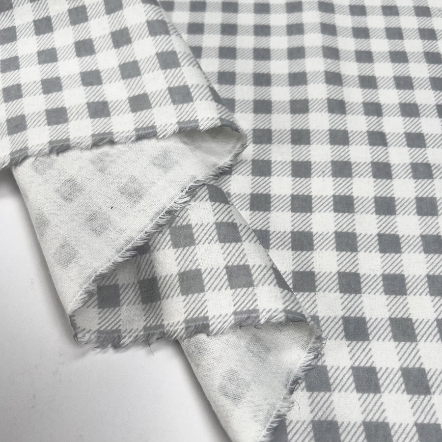 Winceyette Check Pastel Grey White Brushed Cotton Polyester Woven Flannel Fabric Fold
