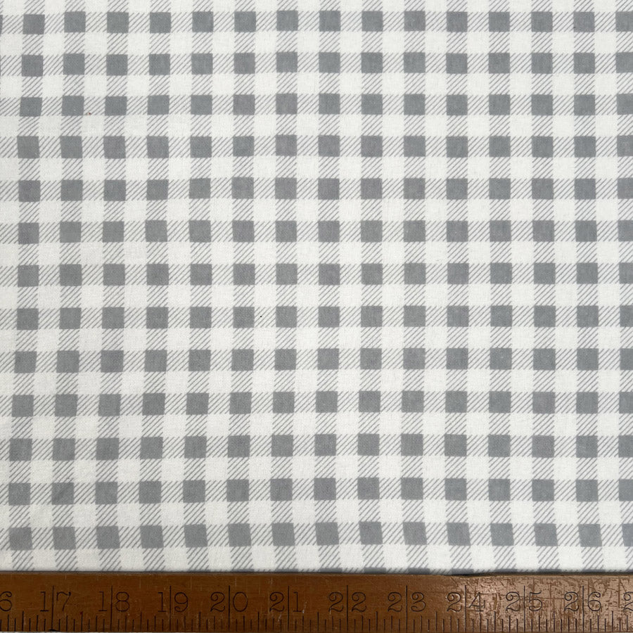 Winceyette Check Pastel Grey White Brushed Cotton Polyester Woven Flannel Fabric Ruler