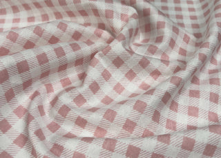 Winceyette Check Pastel Pink White Brushed Cotton Polyester Woven Flannel Fabric CU