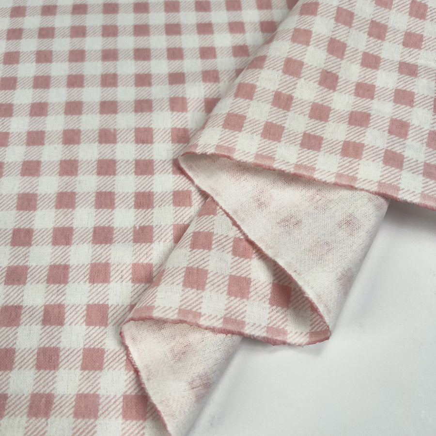 Winceyette Check Pastel Pink White Brushed Cotton Polyester Woven Flannel Fabric Fold