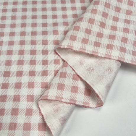 Winceyette Check Pastel Pink White Brushed Cotton Polyester Woven Flannel Fabric Fold