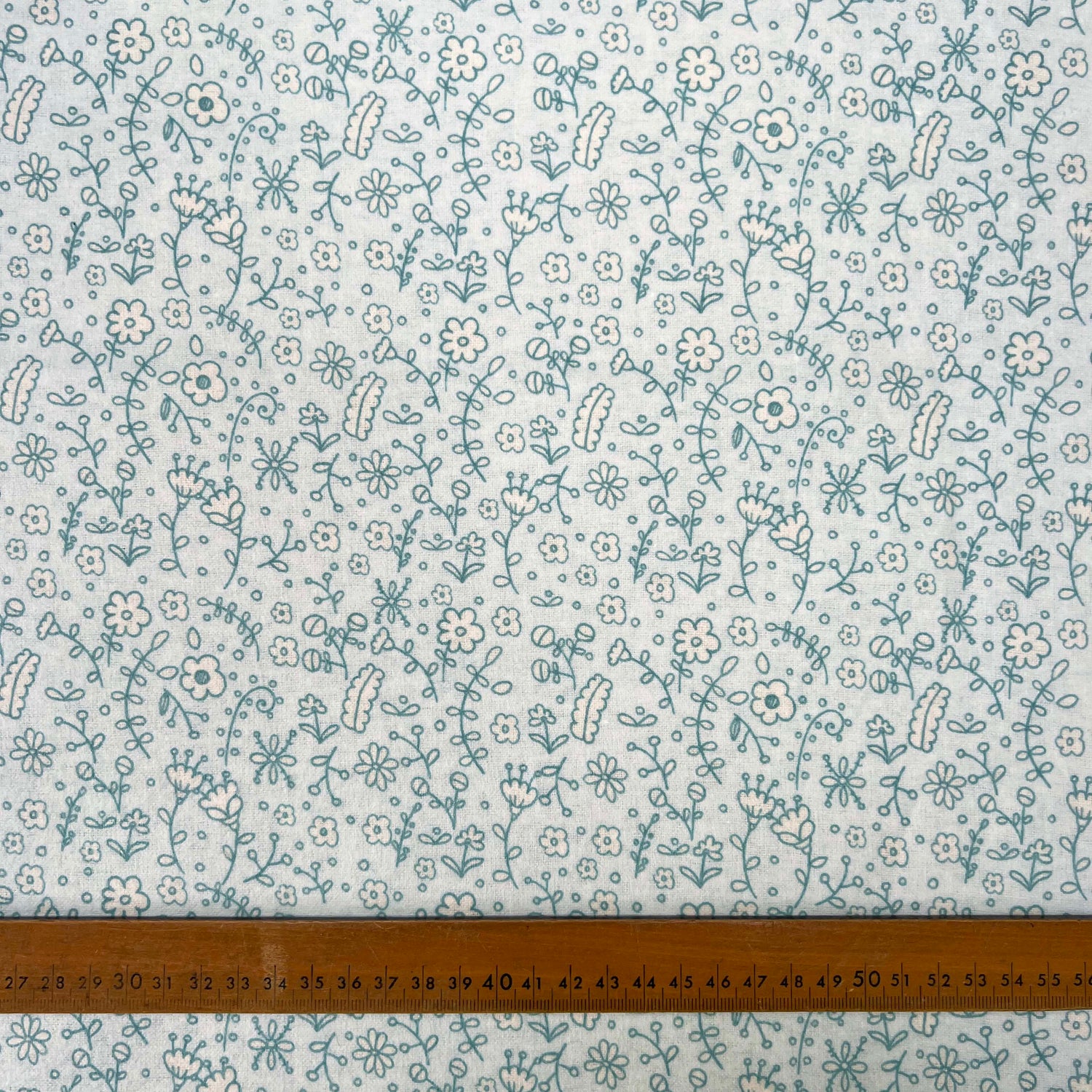 Winceyette Flowers Blue Cotton Polyester Soft Brushed Flannel Childrens Fabric Ruler