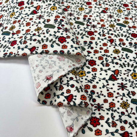 Winceyette Flowers Multi White Cotton Polyester Soft Brushed Flannel Childrens Fabric Fold