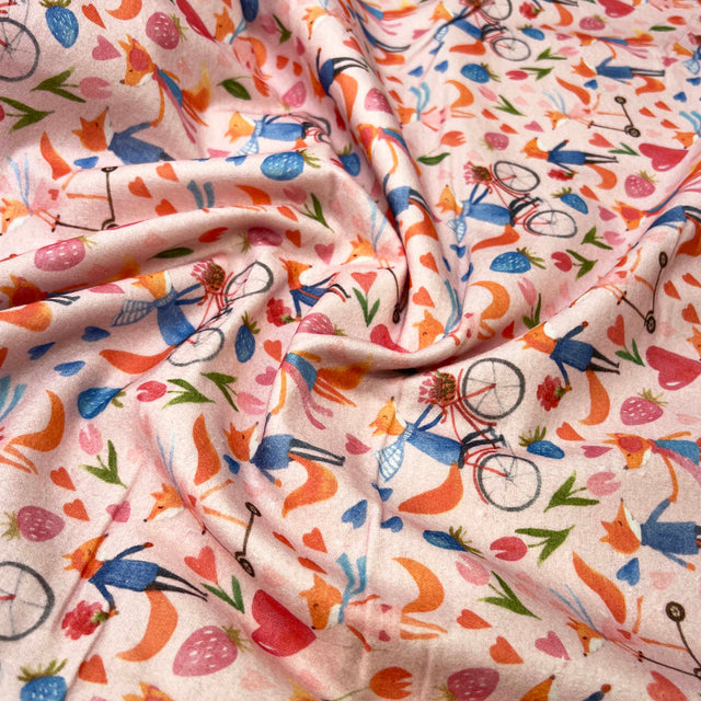 Winceyette Foxy Love Pink Cotton Soft Brushed Flannel Childrens Fabric CU