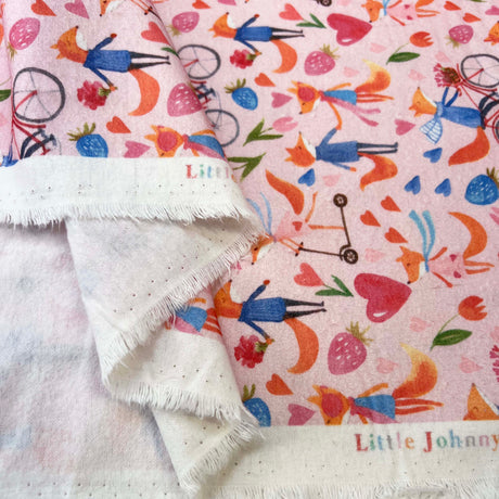 Winceyette Foxy Love Pink Cotton Soft Brushed Flannel Childrens Fabric Fold