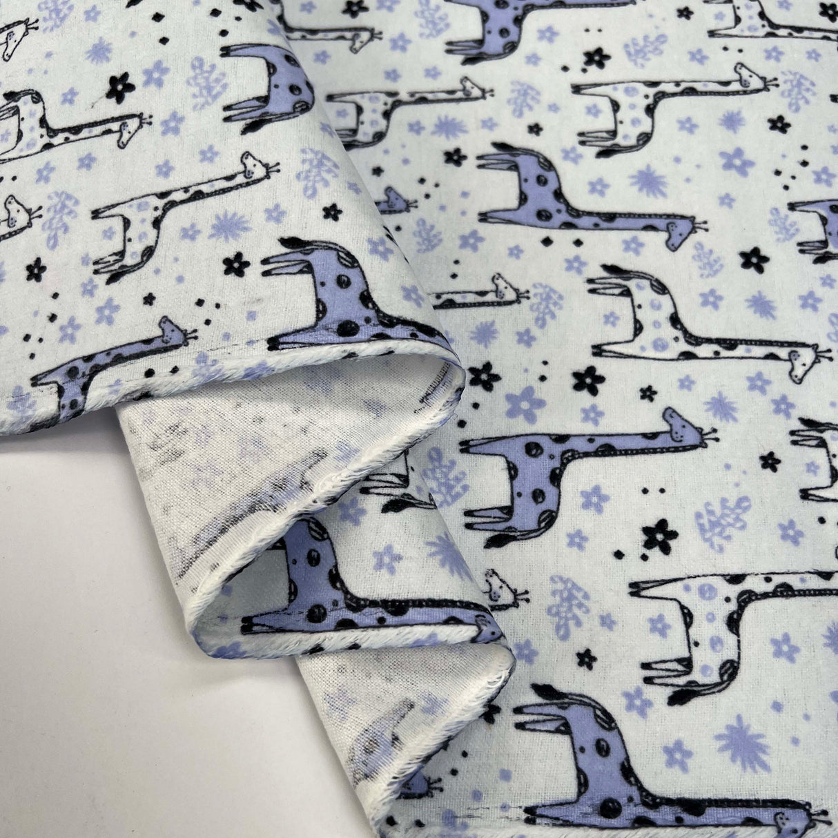 Winceyette Giraffes Blue Black Cotton Polyester Soft Brushed Flannel Childrens Fabric Fold