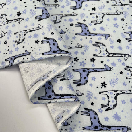 Winceyette Giraffes Blue Black Cotton Polyester Soft Brushed Flannel Childrens Fabric Fold